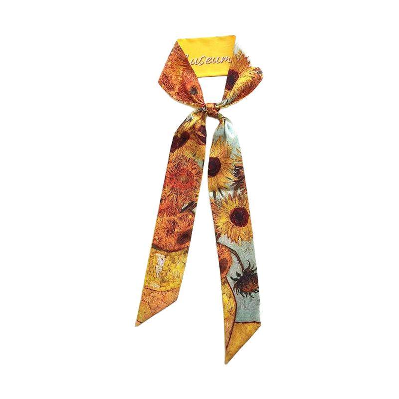原创梵高向日葵油画文艺加长绑包包手柄丝巾飘带领巾腰带发带耳机