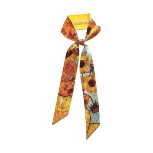 原创梵高向日葵油画文艺加长绑包包手柄丝巾飘带领巾腰带发带耳机