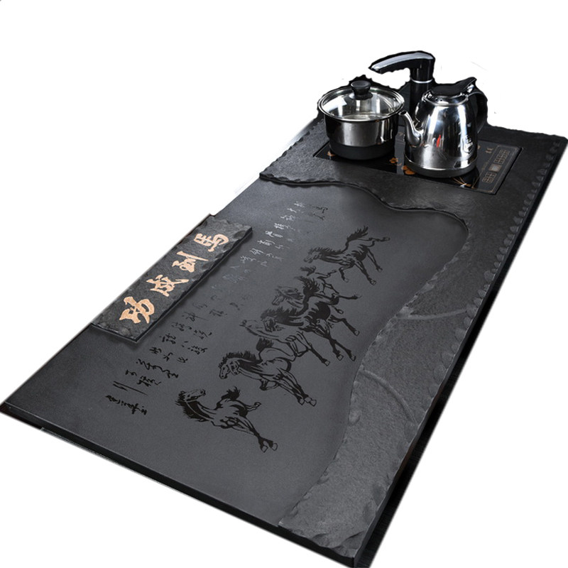 乌金石茶盘自动上水茶具套装长方形简约创意家用茶台茶海天然大号