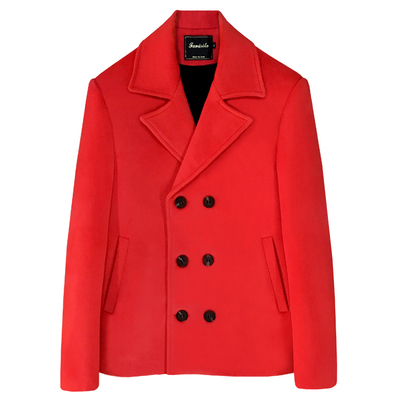 肖战同款红色毛呢大衣男短款秋冬