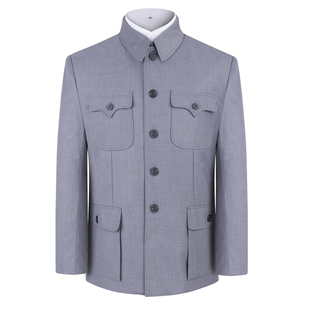 春秋精品中老年中山装男老人套装中国风服装中山服外套爸爸爷爷装