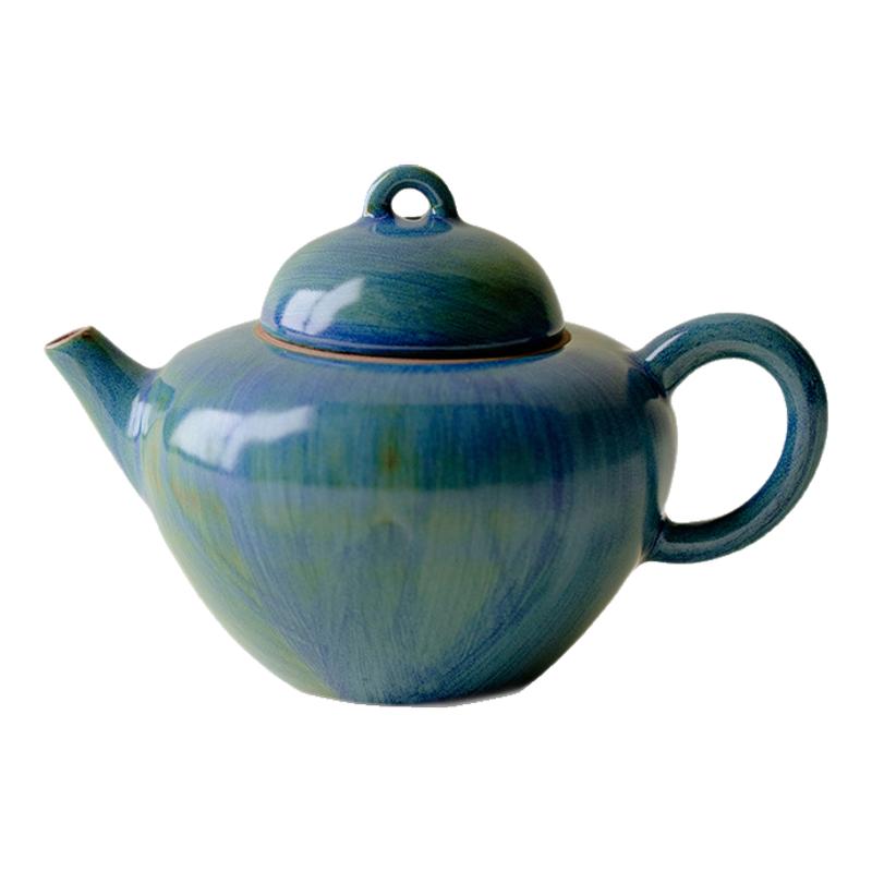 里作 日式粗陶窑变官绿釉茶壶高端诧寂风陶艺泡茶壶功夫茶具单壶