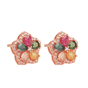 小银匠天然碧玺纯银星星耳钉女新中式多巴胺彩色宝石彩宝耳饰耳环