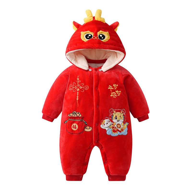 婴儿宝宝连体棉衣拜年服加绒加厚