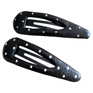 一对装水滴立体波点发夹女洋气pu皮质鸭嘴夹高级感侧边刘海夹发卡