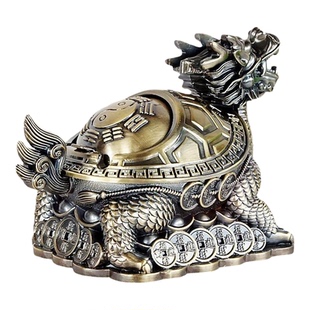 龙凤杯龙龟金蟾聚宝盆烟灰缸金属工艺摆件办公室龙体龟寿安康送礼