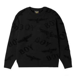 BOYLONDON春秋情侣毛衣简约百搭套头圆领潮流提花针织毛衫N60022