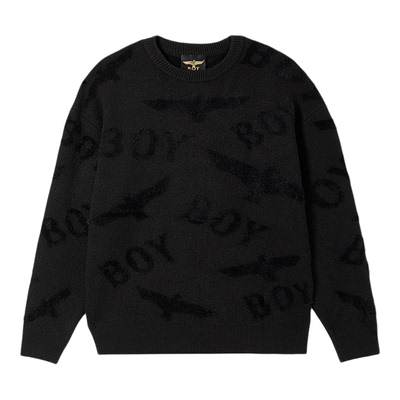 BOYLONDON春秋情侣毛衣简约百搭套头圆领潮流提花针织毛衫N60022