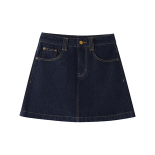 深蓝色牛仔短裙女高腰夏季新款大码胖mm显瘦梨型身材a字半身裙子