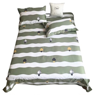 2024新款高品质纯棉鱼骨棉绒老粗布小蘑菇床单加厚保暖儿童三件套