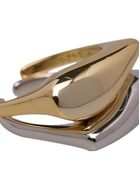 个性金银撞色简约时尚纯银戒指