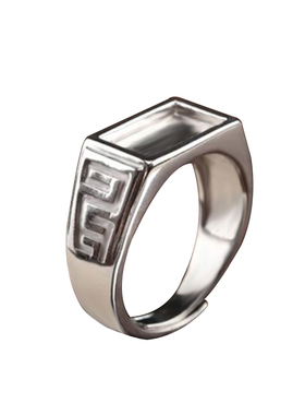 纯银戒托镶嵌绿松石活口方形男士