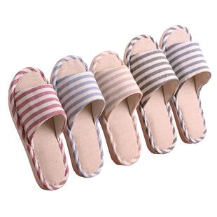 买一送一棉亚麻拖鞋女居家用防滑家居拖鞋男夏季室内情侣四季厚底