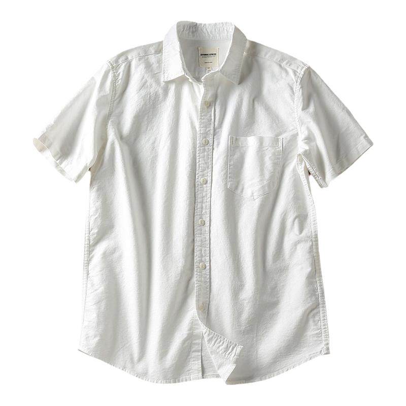 日系白衬衫！夏季纯棉牛津纺简约宽松复古休闲百搭短袖男衬衣潮