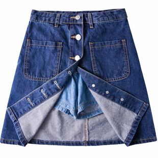 夏季高腰A字牛仔短裙女春秋新款韩版防走光半身裙百搭修身裤裙潮