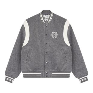 范洛Fano 棒球服外套女春季复古学院风刺绣减龄毛呢料设计感上衣