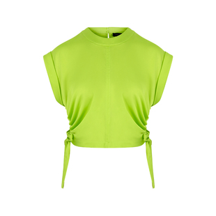 MARYLING玛俪琳2025初夏新品荧光绿色圆领抽褶T恤上衣A1FCW26350