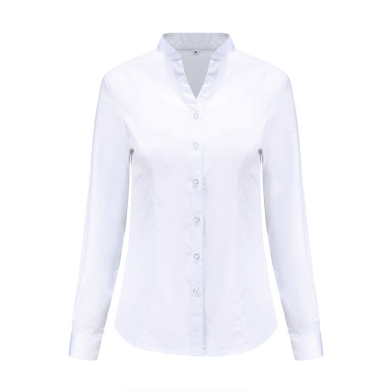 凯迪拉克4S店新款工作服衬衫V型立领女士修身免烫纯白色面试正装