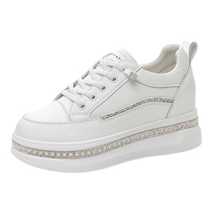 内增高女鞋厚底小白鞋2025秋冬新款水钻时尚百搭一脚蹬真皮休闲鞋