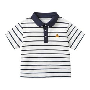 右欧男童女童条纹短袖POLO衫学院风儿童纯棉半袖T恤夏季新款童装
