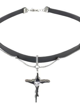 锆石钛钢choker十字架脖带朋克