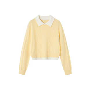 indicia标记2026春季新款清新温柔鹅黄显白假两件针织衫L2A6ZZ013