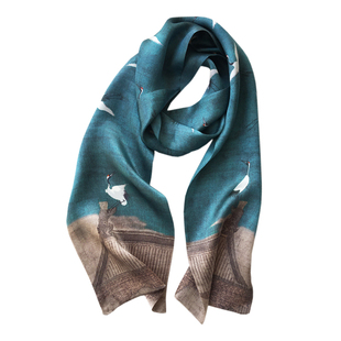 【瑞鹤图】优雅中国风100%桑蚕丝双面长条丝巾时尚真丝飘带围巾女