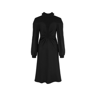 MARYLING玛俪琳冬季新品黑色针织拼接羊毛连衣裙A1EIW62900