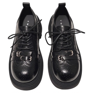 5CM~真皮皮带扣雕花布洛克鞋女老钱风英伦小皮鞋复古德比鞋女单鞋