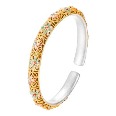 足银999花丝珐琅雏菊手镯