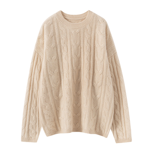 圆领绞花重工加厚山羊绒衫女2025秋冬新款五针玉米穗绞花毛衣上衣