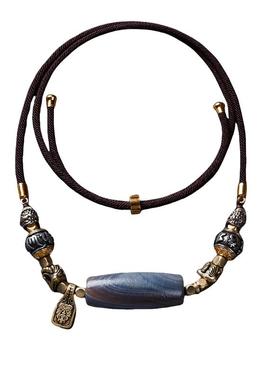 西藏蓝沁天珠缠丝玛瑙项链挂绳锁骨绳吊坠挂件男女款民族风首饰