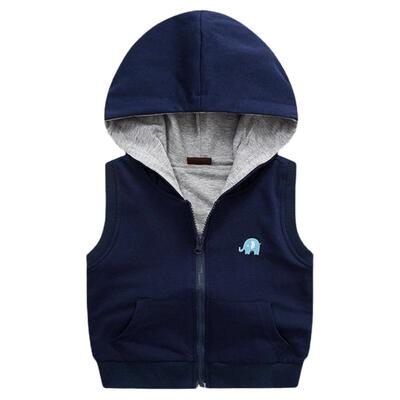 儿童双层纯棉连帽马甲夹层纯色