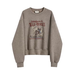 专柜复古圆领套头加绒卫衣女士秋冬款慵懒风宽松长袖显瘦无帽上衣