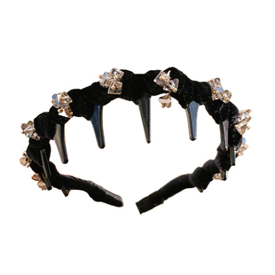 法式水钻黑色丝绒带齿防滑发箍女高颅顶头箍日常外戴洗脸发卡头饰