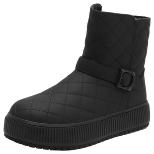 大东雪地靴女鞋2025冬季新款休闲平底中跟侧拉链圆头D1231