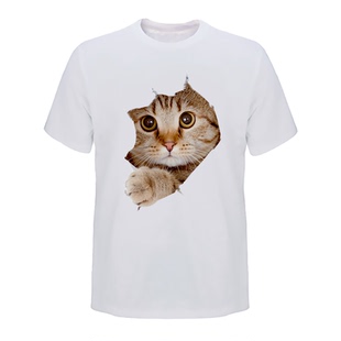 3D立体猫咪图案T恤男士搞笑搞怪印花狗狗短袖趣味网红T恤个性体恤