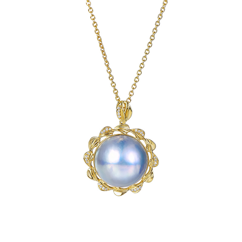 海氏至臻 进口马贝珠吊坠天然海水珍珠项链 18k金炫彩镜面极强光