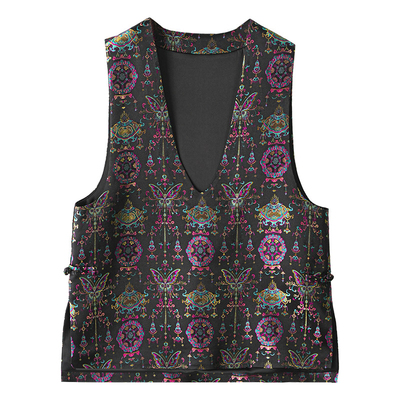 华灯彩蝶非遗唐锦国风V领马甲女桑蚕丝时髦新中式中长款套头背心