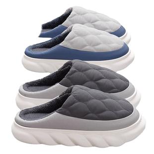 羽绒布棉拖鞋男士冬季踩屎感家居厚底保暖防水大码拖鞋男款冬外穿