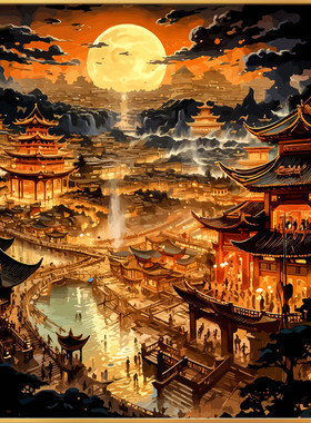 盛世大唐/中国风古风数字油画diy填充画画填色解闷手工礼物油彩画