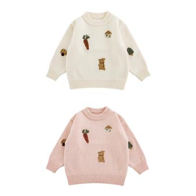 幼悠女童小兔绣花圆领毛2025衣冬季罗纹织边蓬松绵软保暖抗寒上衣