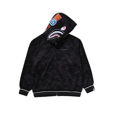 BAPE迷彩图案运动风鲨鱼卫衣开衫