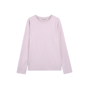 pusumede基础穿搭 简约圆领长袖T恤女设计感宽松休闲纯棉针织上衣