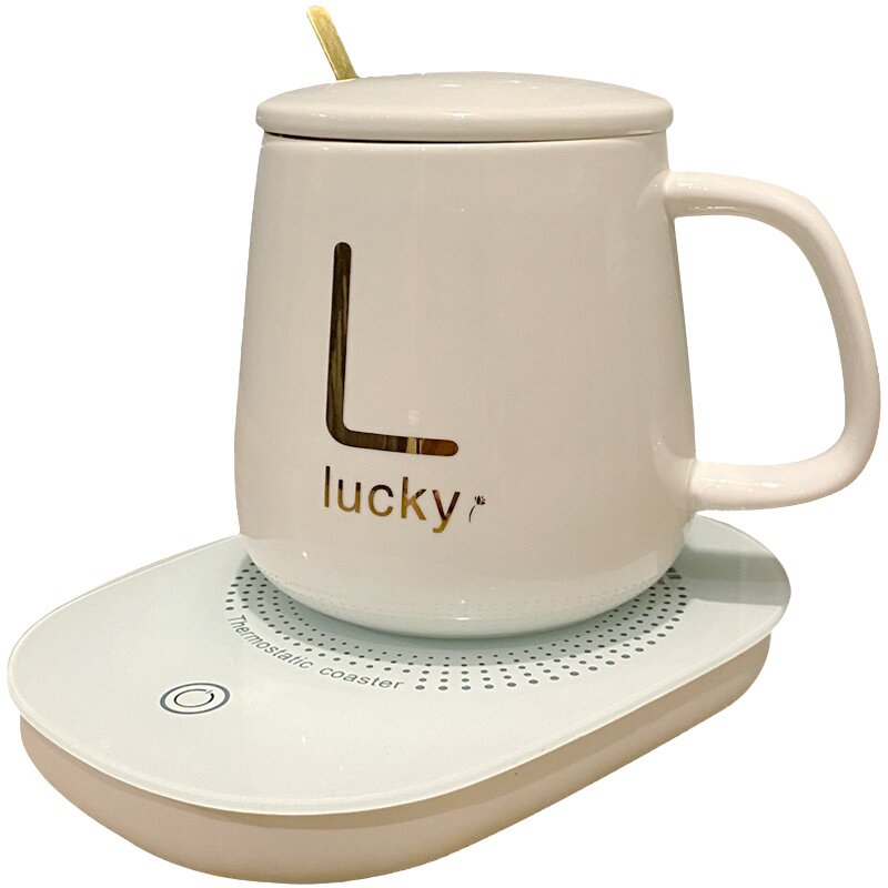 陶瓷杯子暖暖恒温马克杯带盖勺定制logo可爱女生热牛奶水杯咖啡杯