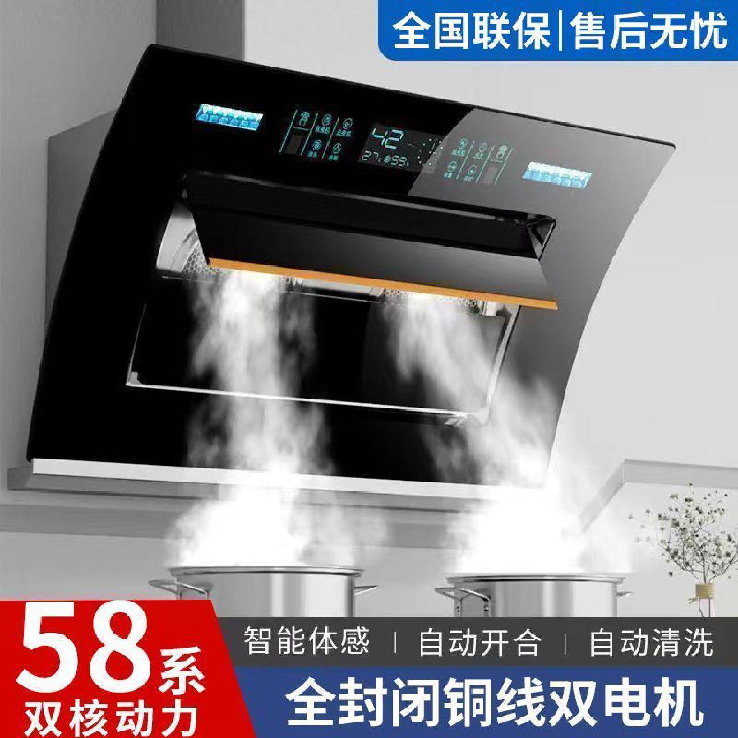 小霸王抽油烟机厨房家用侧吸式双电机大吸力出租房静音免清洗烟机