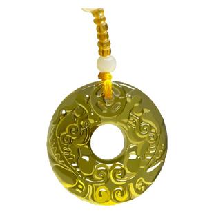 黄水晶双貔貅手工平安扣吊坠男女项链毛衣链生日礼物