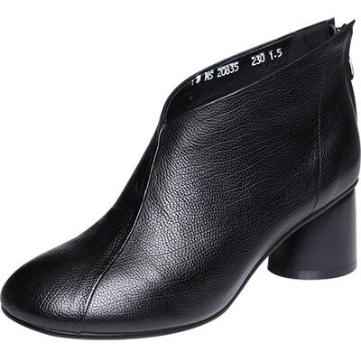 圣梵西女士复古软皮真皮粗跟短靴