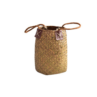 海草编织花篮手提藤编提包插花干花田园手工花盆竹编客厅摆件装饰