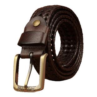啄木鸟编织皮带男真皮腰带女针扣牛皮休闲简约百搭手工编制潮tk